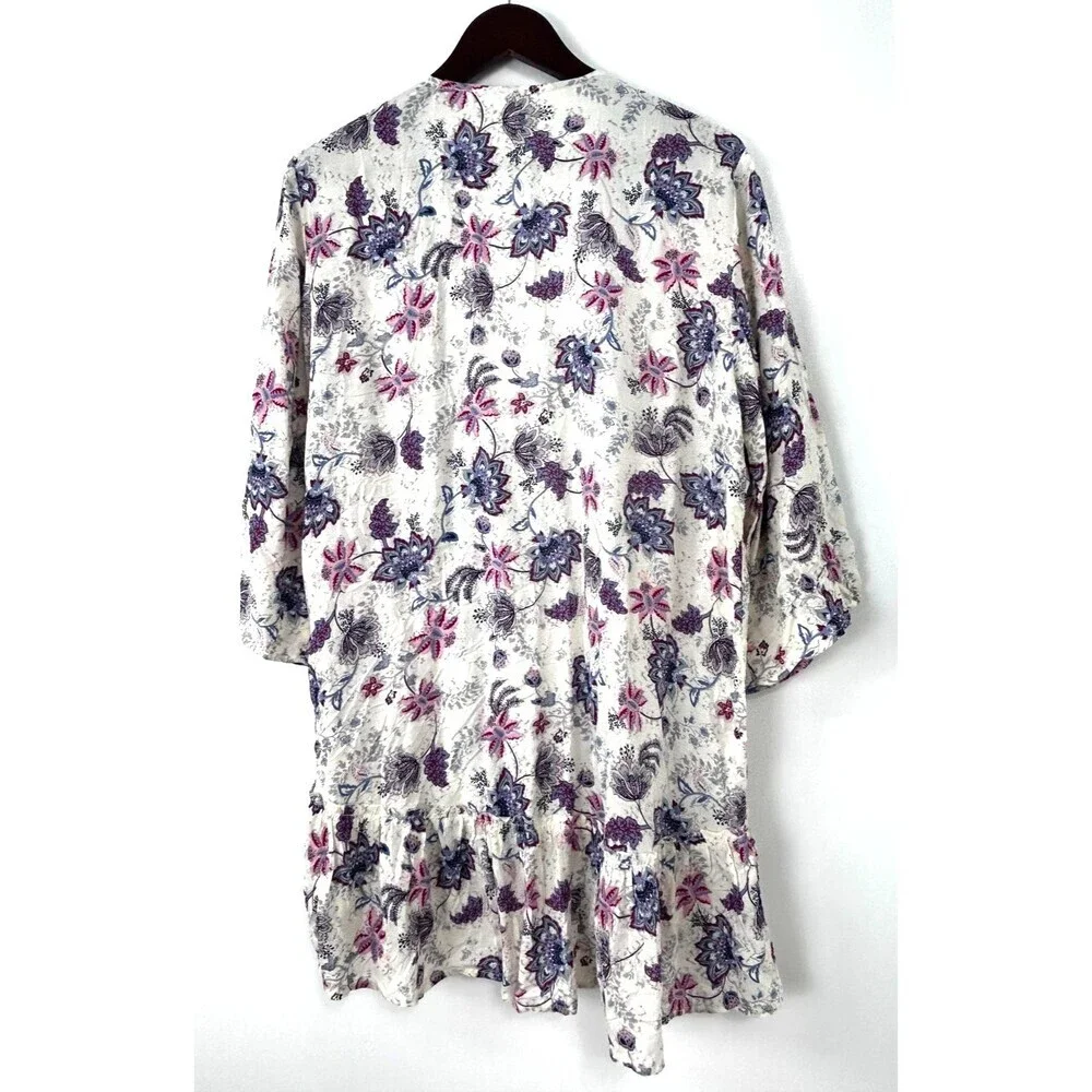 Maurices Womens Floral Cream Open Front Lightweight Cardigan Kimono Sz L 1335U2 - Picture 6 of 12